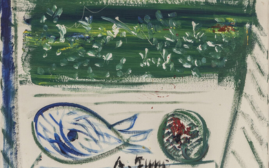 ACHILLE FUNI (1890-1972) Pesce olio su tela cm 40x50 firmato in basso...