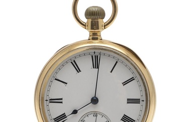 AN 18CT GOLD OPEN FACED POCKET WATCH. the white enamel dial ...