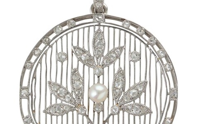 AN ANTIQUE DIAMOND AND PEARL PENDANT