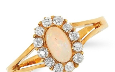 AN ANTIQUE OPAL AND DIAMOND CLUSTER RING set with a