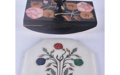 AN ANTIQUE PIETRA DURA STONE DESK BLOTTER together with a si...