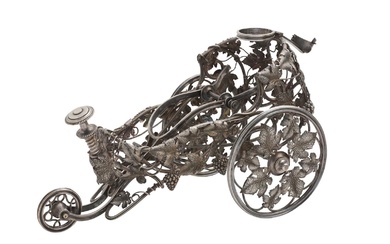 AN ANTIQUE SILVER PLATE WINE BOTTLE CARRIAGE BY CHRISTOFLE Late 19th century