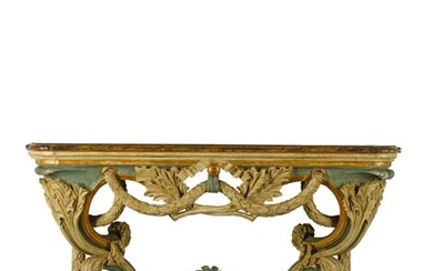 AN ITALIAN ROCOCO CARVED AND PAINTED CONSOLE TABLE, PIEDMONT, CIRCA 1770