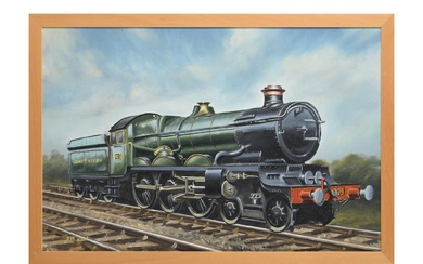 AN OIL ON BOARD OF THE GWR 4-6-0 LOCOMOTIVE 'PENDENNIS CASTLE' NO 4079 BY JOHN WILLIS