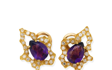 ANDREW GRIMA | PAIR OF AMETHYST AND DIAMOND EARCLIPS, Circa...