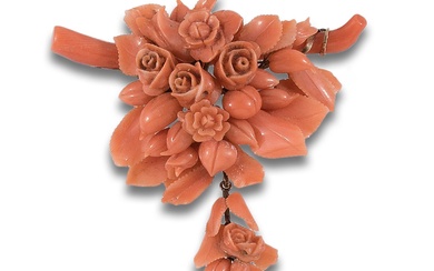 ANTIQUE CORAL BROOCH, IN GOLD
