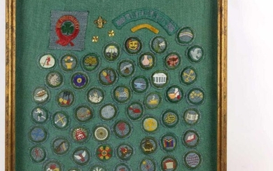 ANTIQUE GIRLSCOUT LINCOLNTON FRAMED BADGE GROUPING