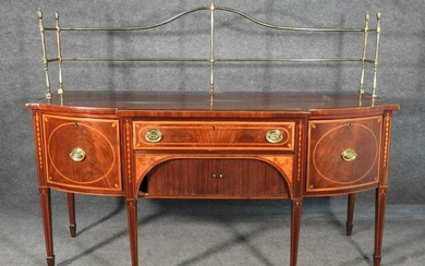ANTIQUE INLAID SIDEBOARD W BRASS GALLERY