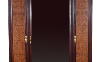 ART NOUVEAU BURL WALNUT AND MAHOGANY ARMOIRE, POSSIBLY BY LEWIS MAJORELLE, LATE 19TH CENTURY 91 1/4 x 66 1/2 x 20 1/2 in. (231.8 x 168.9 x 52.1 cm.)
