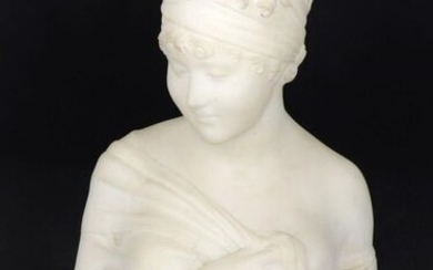 After Joseph CHINARD (1756-1813) - Bust in alabaster representing Madame Récamier (tiny chips on the base). Late 19th century, early 20th century. Height 32 cm