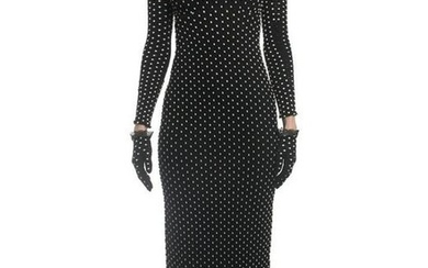 Alaia Black Stretch Knit Dotted Cold Shoulder Gown