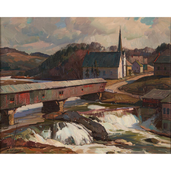 Aldro Thompson Hibbard (American, 1886-1972) The Covered Bridge 16 3/4 x 21 in. (42.5 x 53.3 cm) framed 24 3/8 x 28 1/2 in.