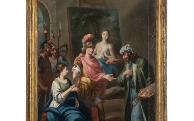 Alexander the Great and Campaspe in the atelier of Apelles, a French oil/canvas painting, 18th