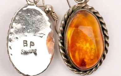 Amber & Sterling Silver Navajo Earrings