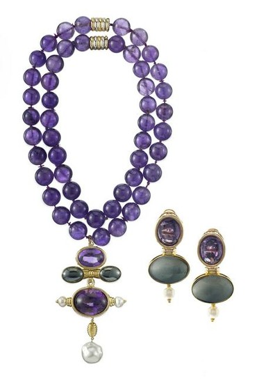 Amethyst, Baroque Pearl and Hematite Suite
