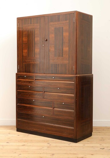 An Art Deco walnut two-tone veneered 'Token Works' cabinet on chest