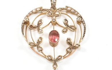 An Edwardian 9ct gold, tourmaline and seed pearl necklace pe...