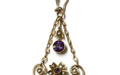 An Edwardian gold amethyst and split pearl pendant