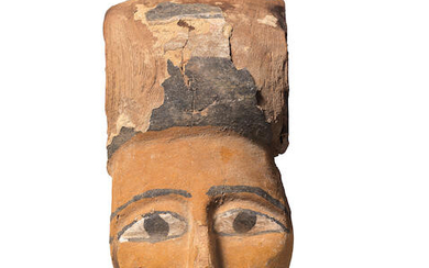 An Egyptian painted polychrome wood sarcophagus mask