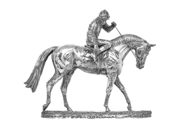 An Elizabeth II Silver Horse and Jockey Model by Camelot Silverware, Sheffield, 1994, Modelled by David Geenty