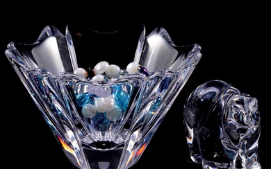 An Orrefors glass bowl and modern Crystal glass bear figure