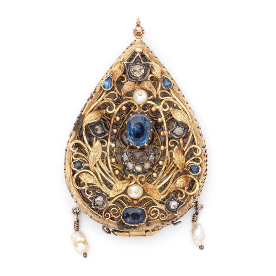 An Ottoman sapphire and diamond-set gilt-silver locket Turkey, 19th Century...