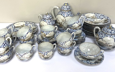 An attractive Japanese eggshell porcelain tea service, early 20th century, decorated in blue and
