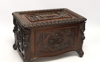 An early 20th century Chinese hongmu wood casket with remova...