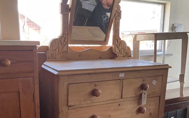 An old pine mirror back dressing table with an assortment...