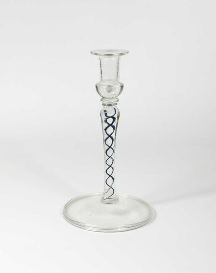 An unusual blue opaque twist candlestick, late 19th/early 20th century