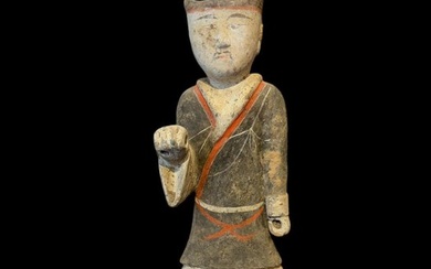 Ancient Chinese, Han dynasty polychrome terracotta. Standing warrior. TL Tested. - 50 cm