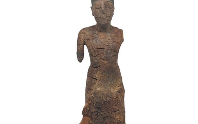 Ancient Egypt, Old Kingdom Wood figure of a priest, 27 x 6 cm. Exhibited at Ifergan Museum