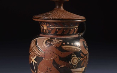 Ancient Greek Apulian red-figured lidded olpe, 20 x 14 cm - Spanish Export Licence - Lidded mug