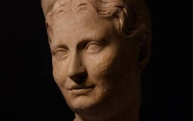 Ancient Roman Marble Stunning Head of a Roman Matron wearing a diadem. Trajan or Hadrian Period 98-138 AD. 35 cm H.