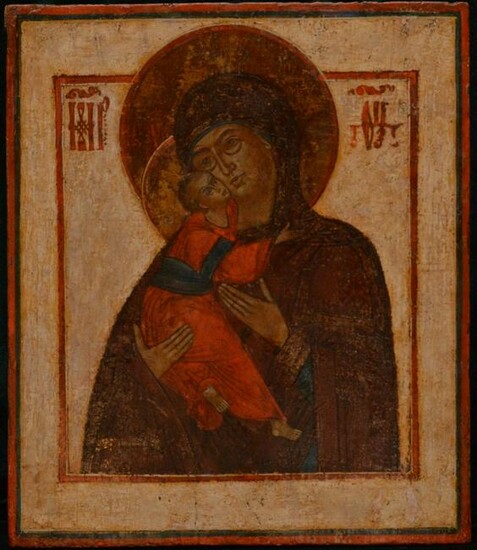 Antique 18C Russian Icon Of Vladimirskaya Mother Of God