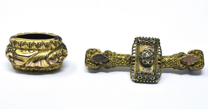 Antique 19th C Gold Topped Brooch & Slide Pendant