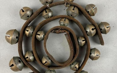 Antique Brass Horse Bells on Original Leather Strap