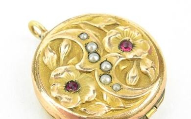 Antique C 1900 Art Nouveau Seed Pearl Locket Necklace