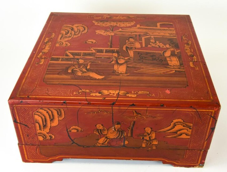 Antique Chinese Asian Red Lacquer Document Box