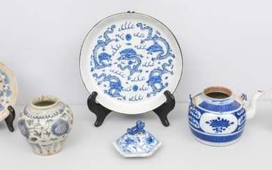 Antique Chinese Blue & White Pottery Objects