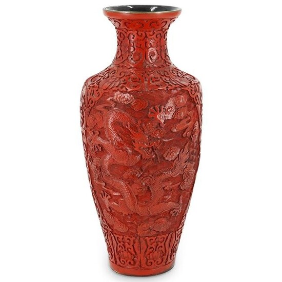 Antique Chinese Cinnabar Dragon Vase