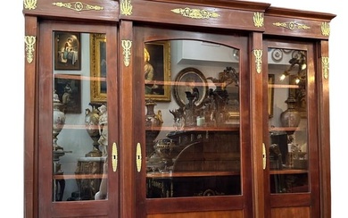 Antique French Empire Bronze Mounted 3-Door Curio Cabinet