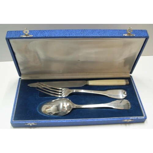 Antique French campaign solid silver cutlery set in original...