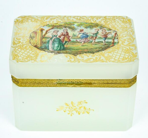 Antique Hand Painted French Opaline Glass Box