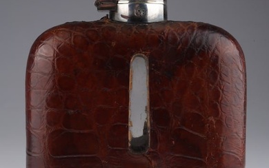 Antique Leather Covered Silver Plate Hip Flask