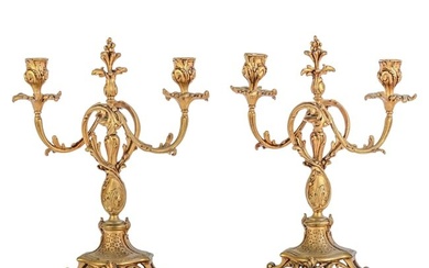 Antique Pair of French Bronze Two Arm Candlesticks