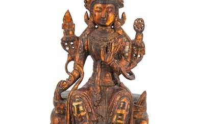 Antique Tibetan Gilt Wood Seated Buddha