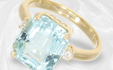 Aquamarine/brilliant-cut diamond goldsmith ring, 18K yellow gold