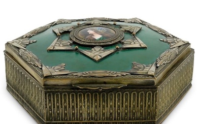 Art Nouveau Limoges Porcelain & Metal Hexagonal Curiosity Box