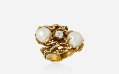 Arthur King, attribution, Cultured pearl, diamond, and gold ring